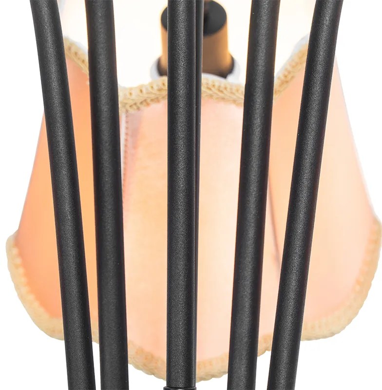 Candeeiro de suspensão clássico preto com abajur dourado 5 luzes - Nona