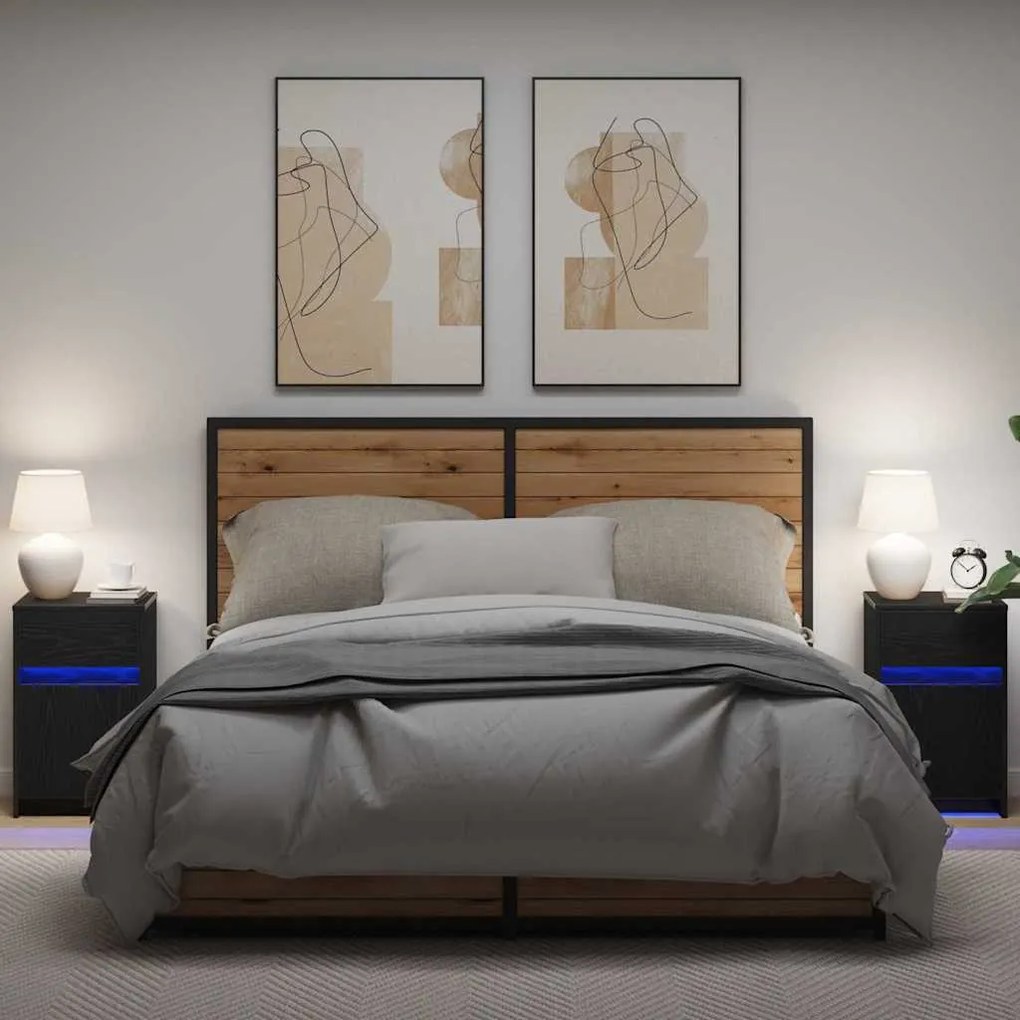 Criado-mudo LED 2 pcs Carvalho preto 38 x 34 x 61 cm Aglomerado