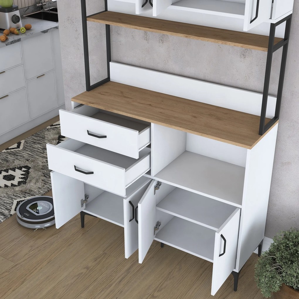 Armário Alto de Cozinha "Stella" - Nogueira e Branco - Design Moderno