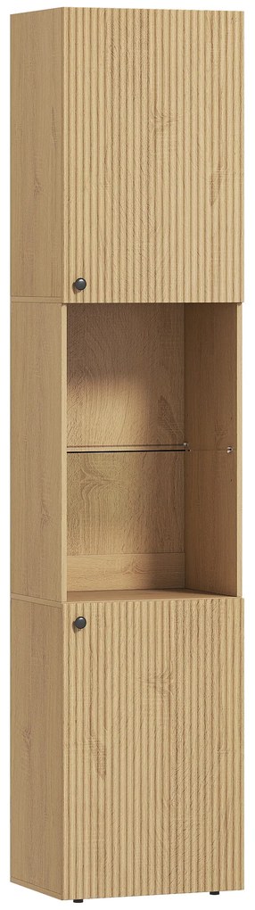 Coluna Casa de Banho Estreita Armário de Banho Alto com 6 Níveis com 2 Portas Prateleira de Vidro 40x31x182 cm Carvalho