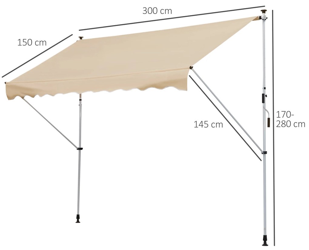 Outsunny Toldo Manual Retrátil para Exterior 300x150x170-280cm Toldo E