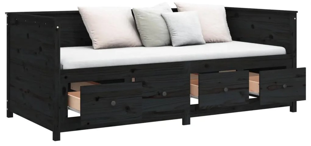 Sofá-cama 75x190 cm madeira de pinho maciça preto