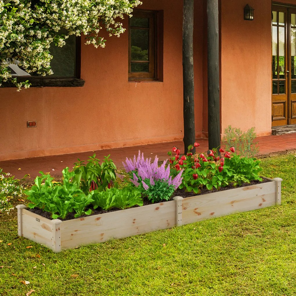 Floreira Caixa elevada de madeira para plantas, canteiro para legumes, flores, ervas, frutas, vaso elevado para jardim, 240x60x25 cm
