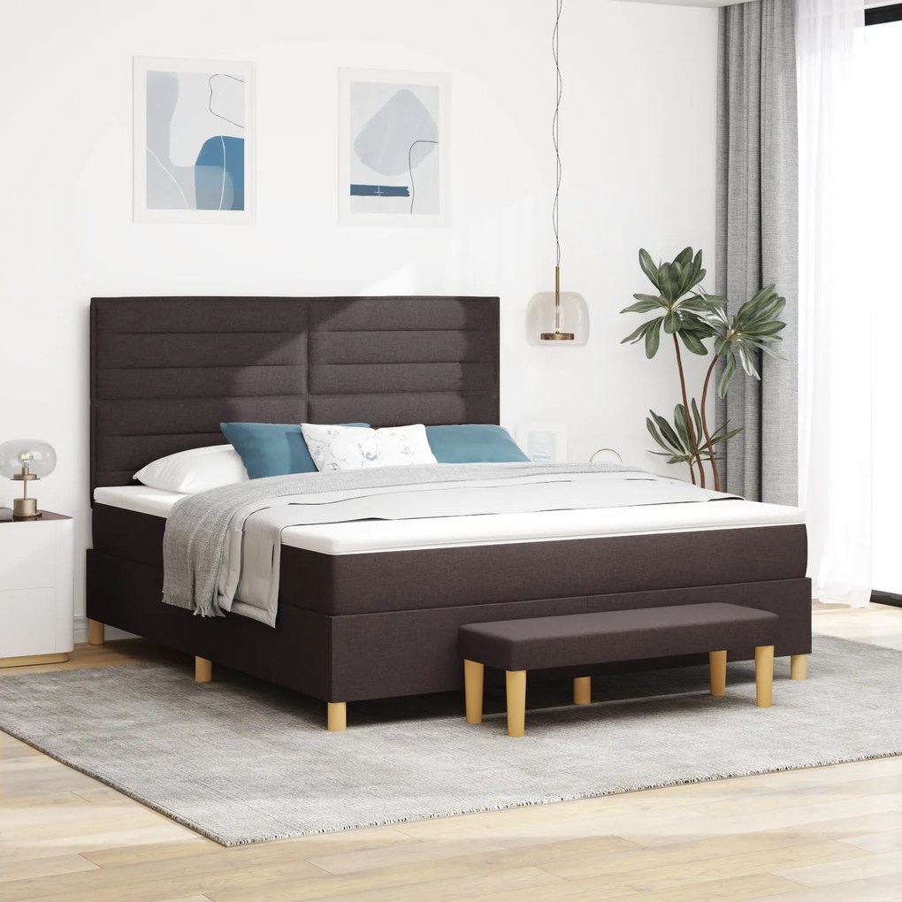 Cama Box com Colchão e Banco vidaXL Marrom Escuro 180x200 cm Tecido