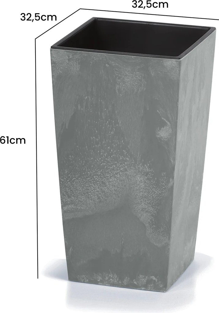 Vaso de flores Aspeto de betão 49L 32,5 x 32,5 x 61 cm cinzento