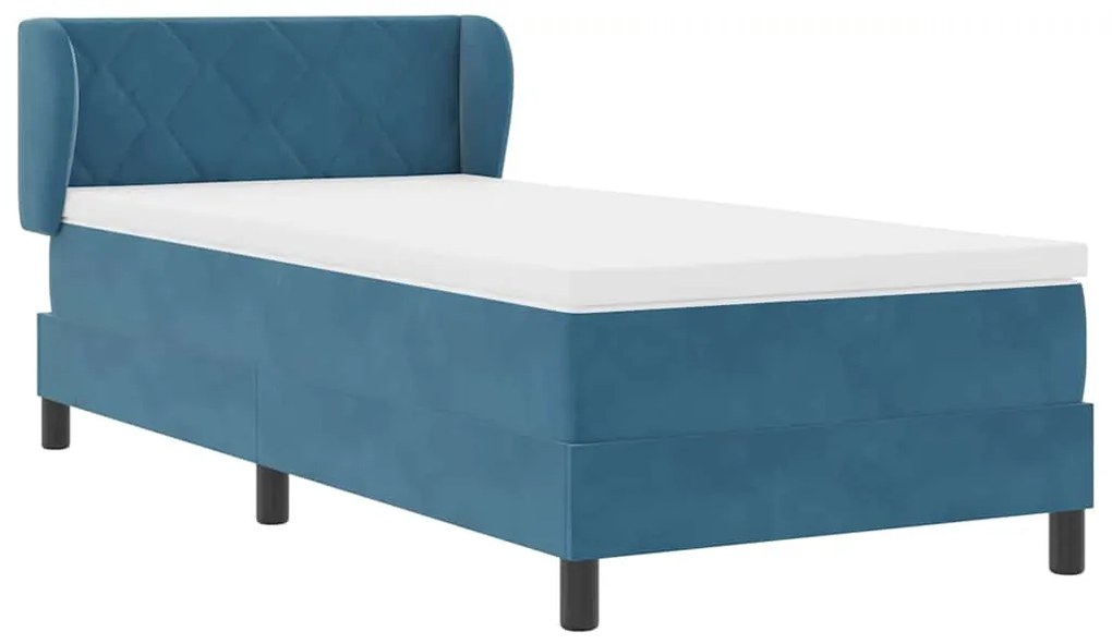 Cama Box Spring com Colchão Azul Escuro 100x200 cm em Veludo
