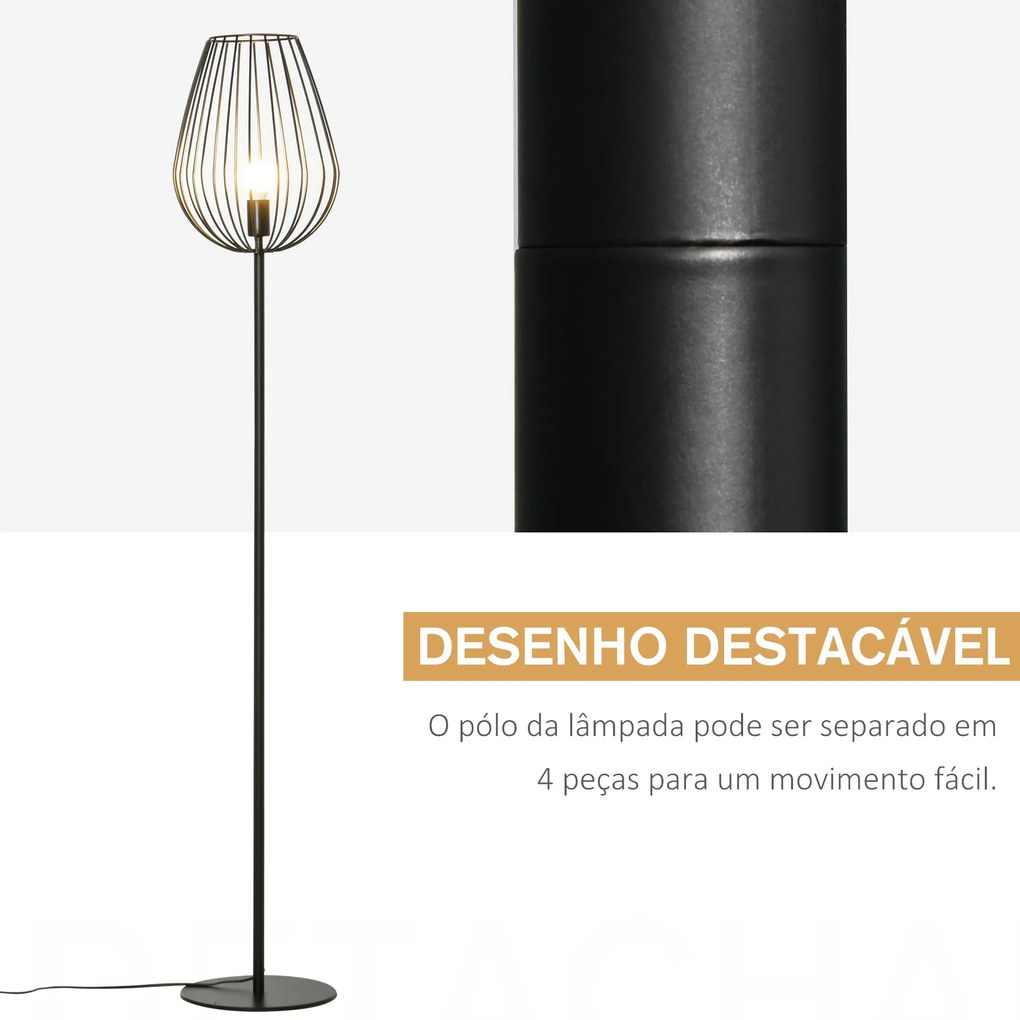 Lâmpada de pé com base de metal moderno com interruptor de pé Ф27,5x159 cm Preto