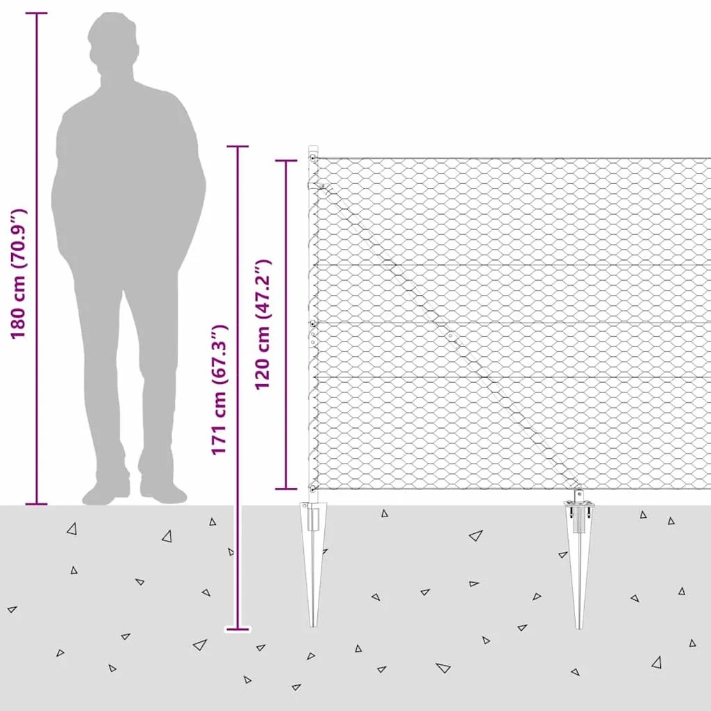 Cerca Hexagonal Cinza 1,2x50 m Aço