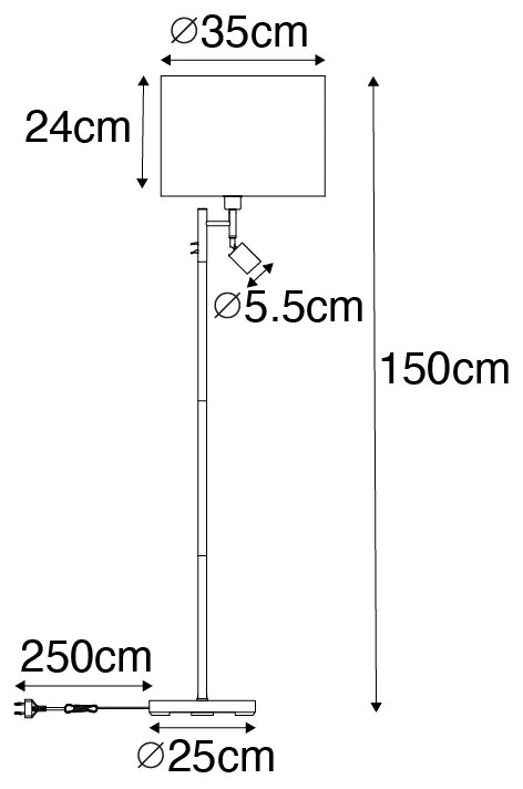 Candeeiro de pé em aço com abat-jour branco e luz de leitura - Jelena