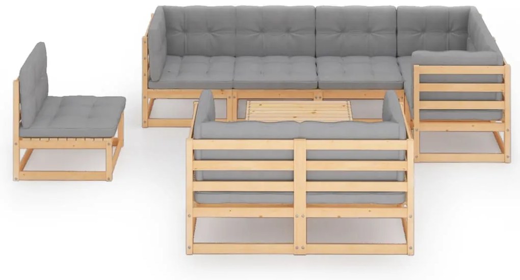 9 pcs conjunto lounge de jardim c/ almofadões pinho maciço