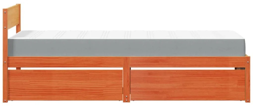 Cama com gavetas e colchão 100x200 cm pinho maciço castanho-mel