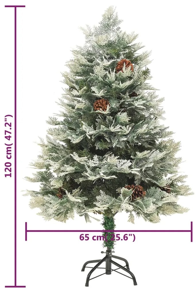 Árvore de Natal com pinhas pré-iluminada 120 cm PVC e PE verde