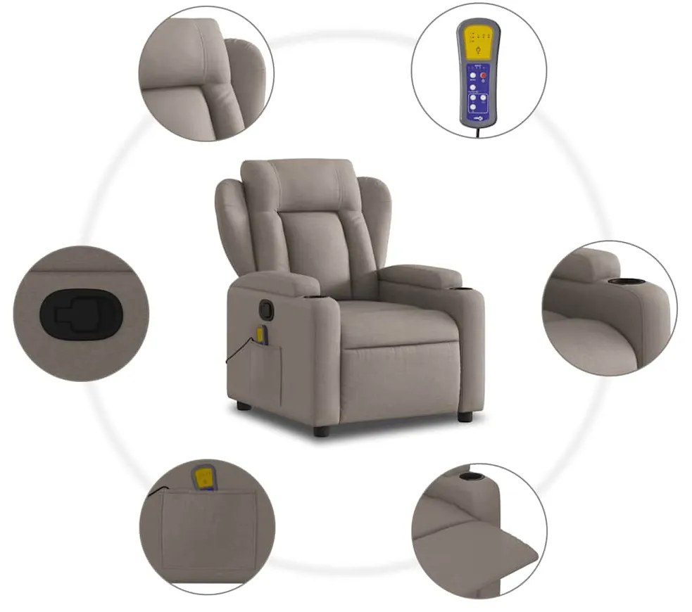 Poltrona de massagens reclinável tecido cinzento-acastanhado
