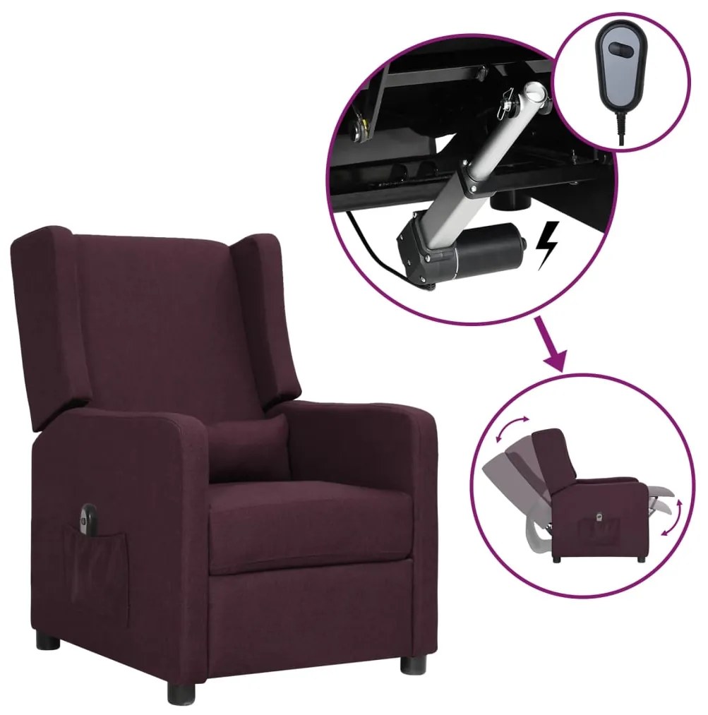 vidaXL Poltrona elétrica reclinável tecido roxo