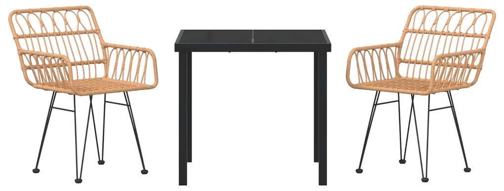Conjunto de Jantar de Jardim 3 Peças Vime Poliéster Castanho
