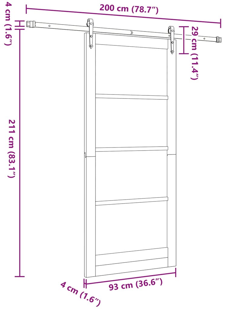 Porta Deslizante vidaXL com Conjunto de Ferragens Brancas 93x211 cm Ma