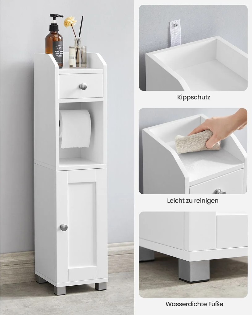 Armário casa de banho estreito com suporte para rolos de papel higiénico 20 x 18 x 76,7 cm Branco