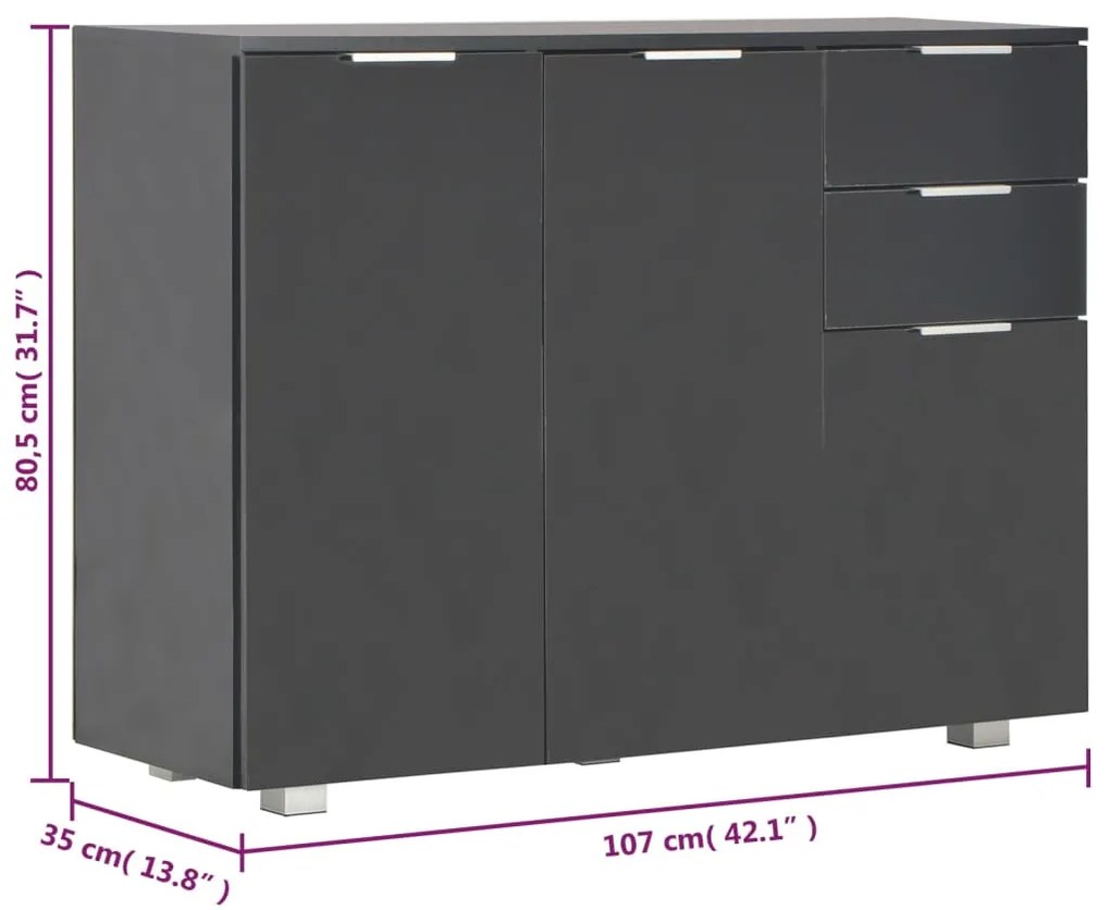 Aparador 107x35x80,5 cm preto brilhante
