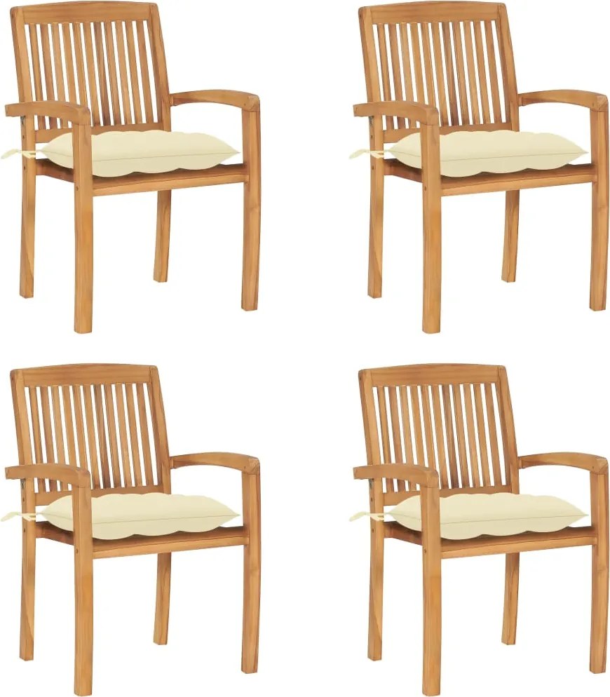 vidaXL Cadeiras de jardim empiháveis c/ almofadões 4 pcs teca maciça