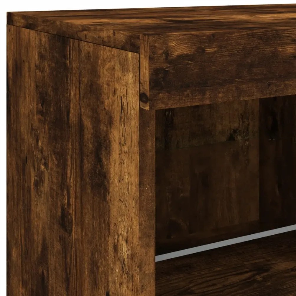Aparador com luzes LED 163x37x67 cm carvalho fumado