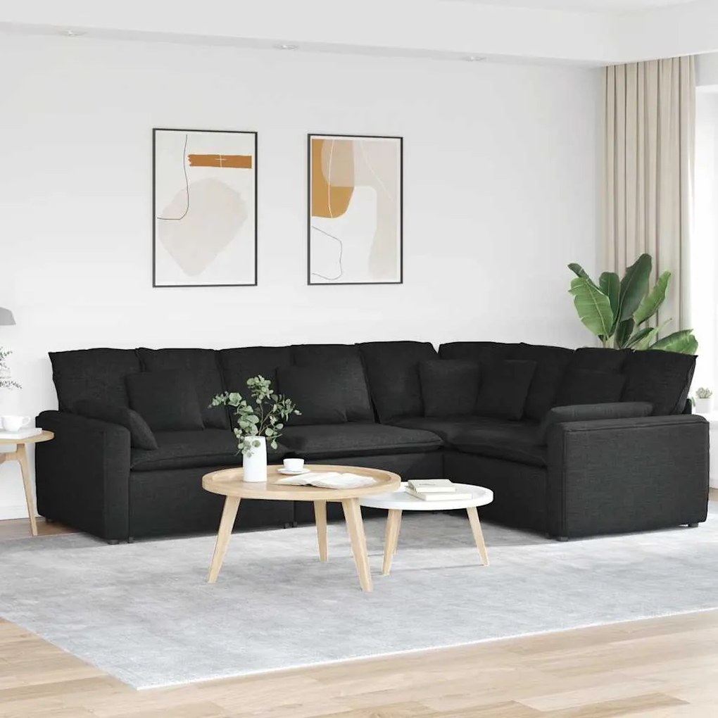 vidaXL Sofá modular com almofadas tecido preto