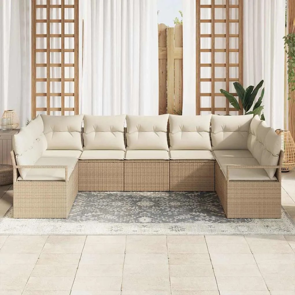 Conjunto de Sofá de Jardim com 9 peças e Almofadas Bege em Rattan Sint
