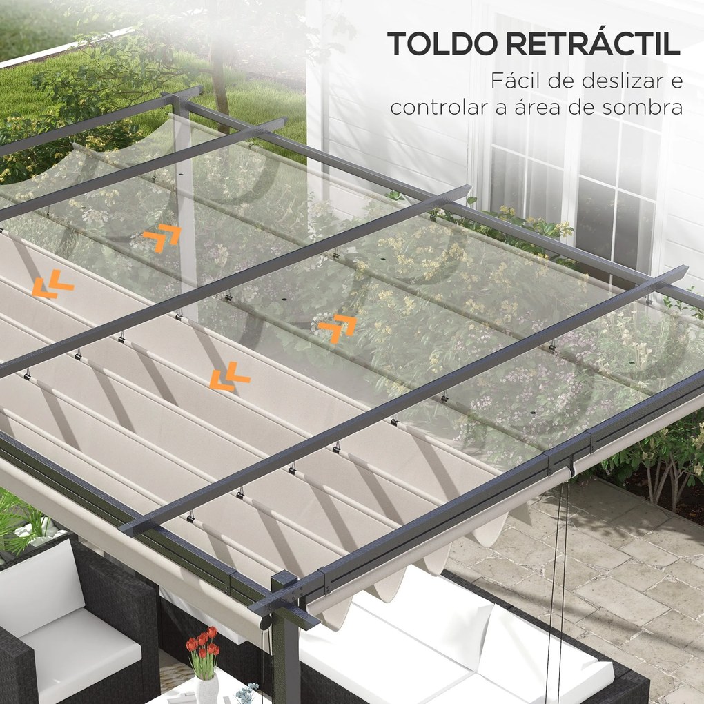 Pérgola de Jardim 3,95x2,95 cm Pérgola para Exterior com Teto Retrátil