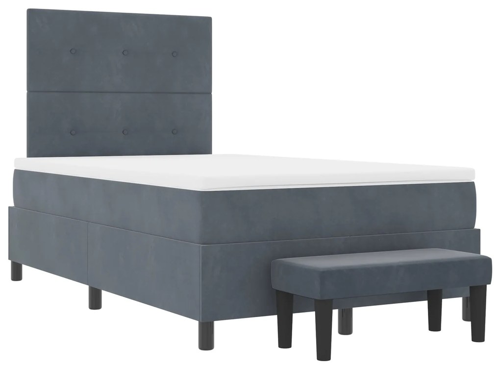 Cama Box Spring com Colchão e Banco Cinza Escuro 120x200 cm Veludo