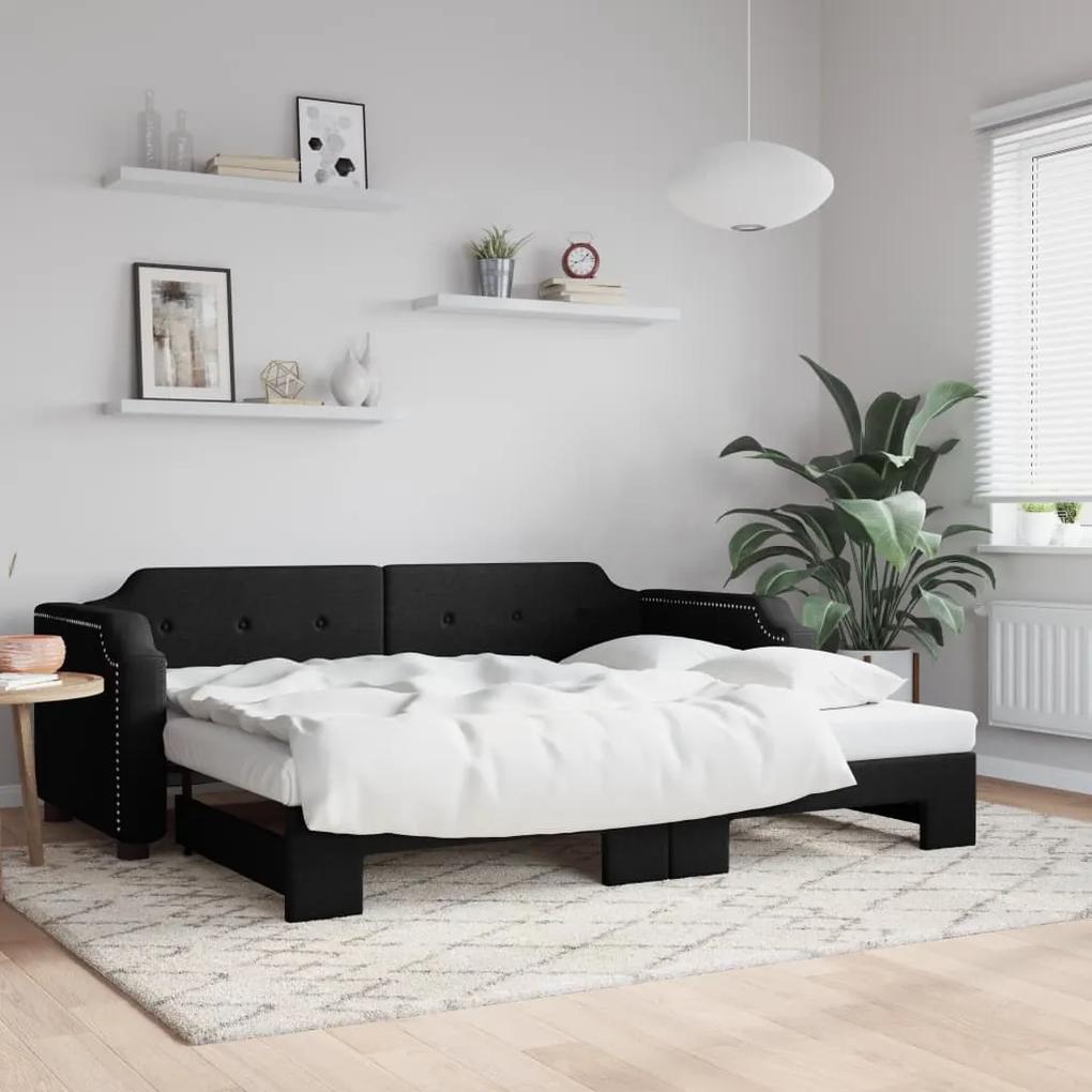 Sofá-cama com gavetão 100x200 cm tecido preto