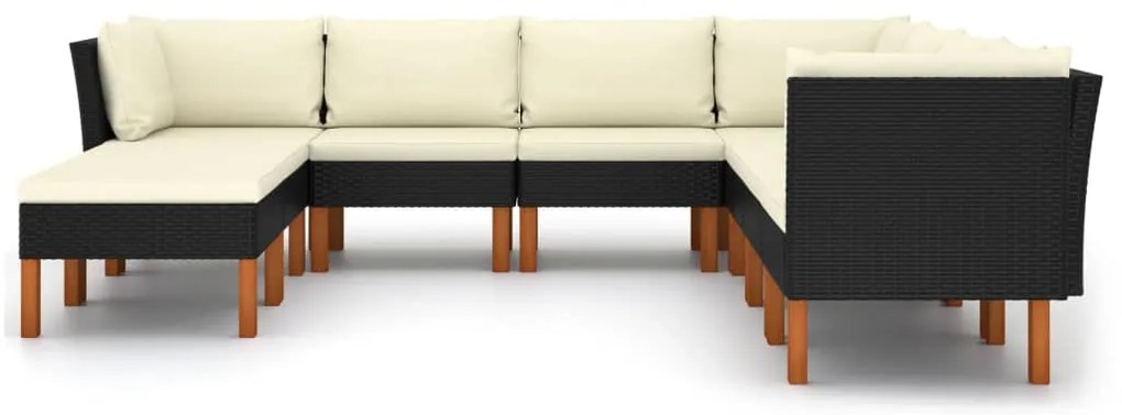 9 pcs conjunto lounge de jardim c/ almofadões vime PE preto