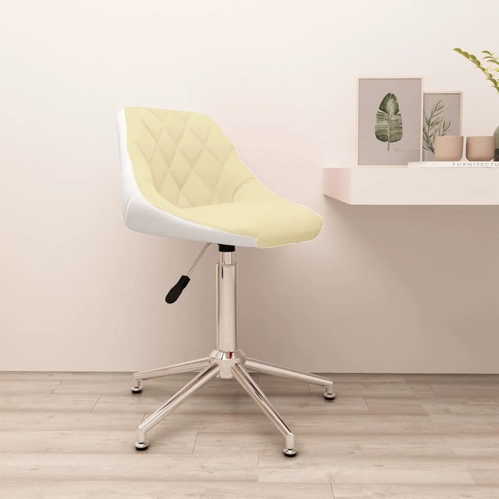 vidaXL Cadeira escritório giratória couro artificial cor creme/branco