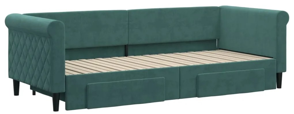 Sofá-cama c/ gavetão e gavetas 80x200cm veludo verde-escuro