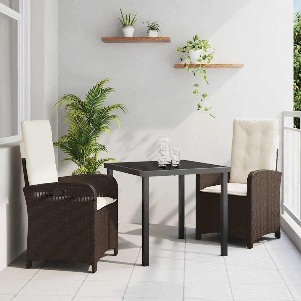 Conjunto de Jantar de Jardim de 3 Peças com Almofadas - Rattan Poliést