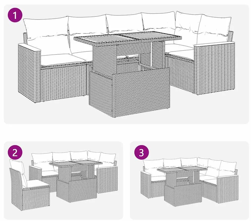 5 pcs conj. sofás p/ jardim c/ almofadões vime PE/acácia bege