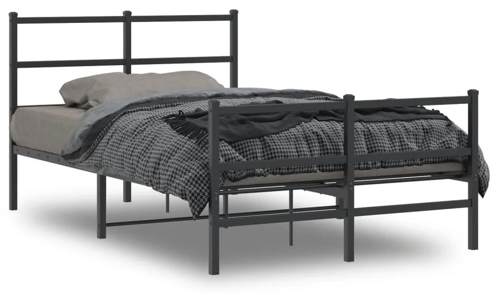 Estrutura de cama com cabeceira e pés 120x200 cm metal preto