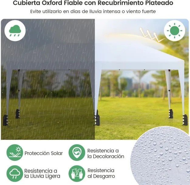 Tenda dobrável 590 x 305 x 266 cm exterior com estacas, cordas de fixação, sacos de areia e rodas para 6-8 pessoas festas, eventos, feiras Branca
