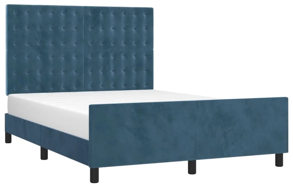Estrutura de cama sem colchão 140x190 cm veludo azul-escuro