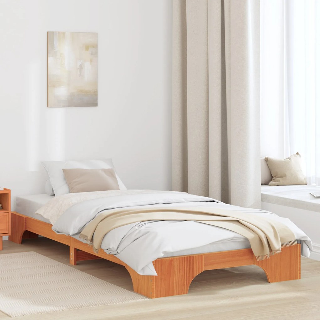 Estrutura de Cama Castanho Encerado Madeira 90 x 200 cm Simples