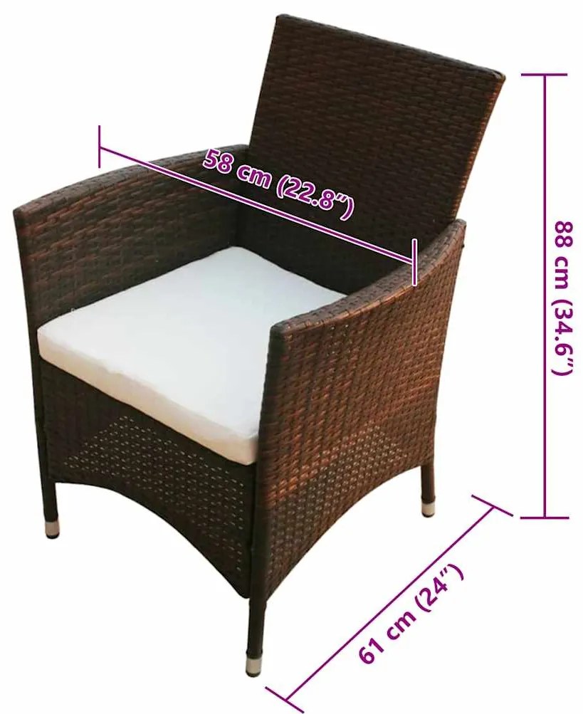 7 pcs conjunto jantar exterior com almofadões vime PE castanho