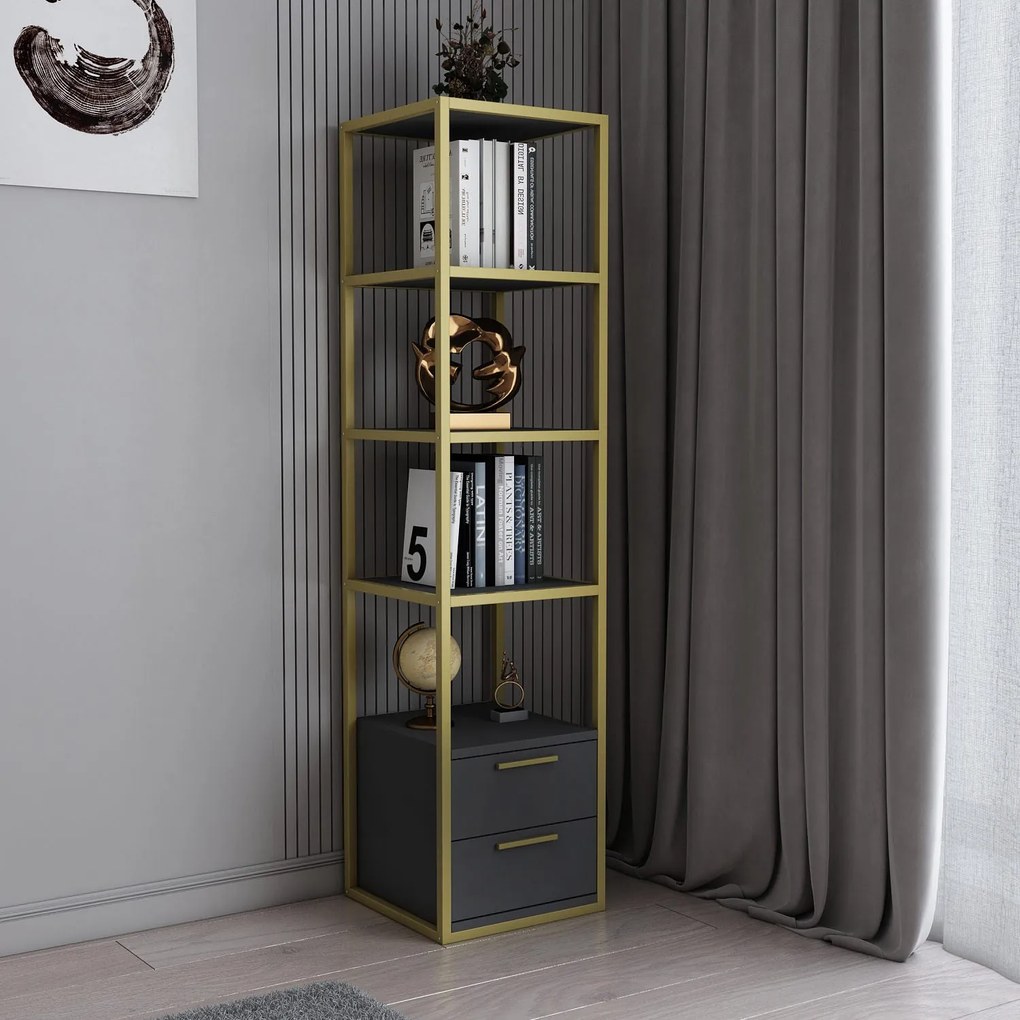 Estante Robbins – Dourado e Antracite – 39x39x160 cm
