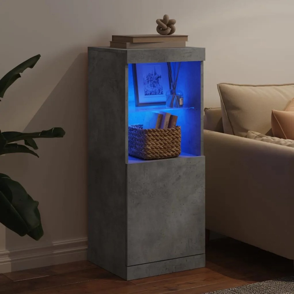 Aparador com luzes LED 41x37x100 cm cinzento cimento
