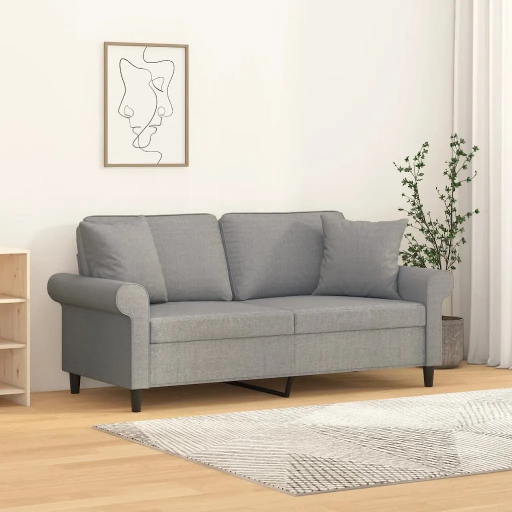 vidaXL Sofá 2 lugares c/ almofadas/almofadões 140cm tecido cinza-claro