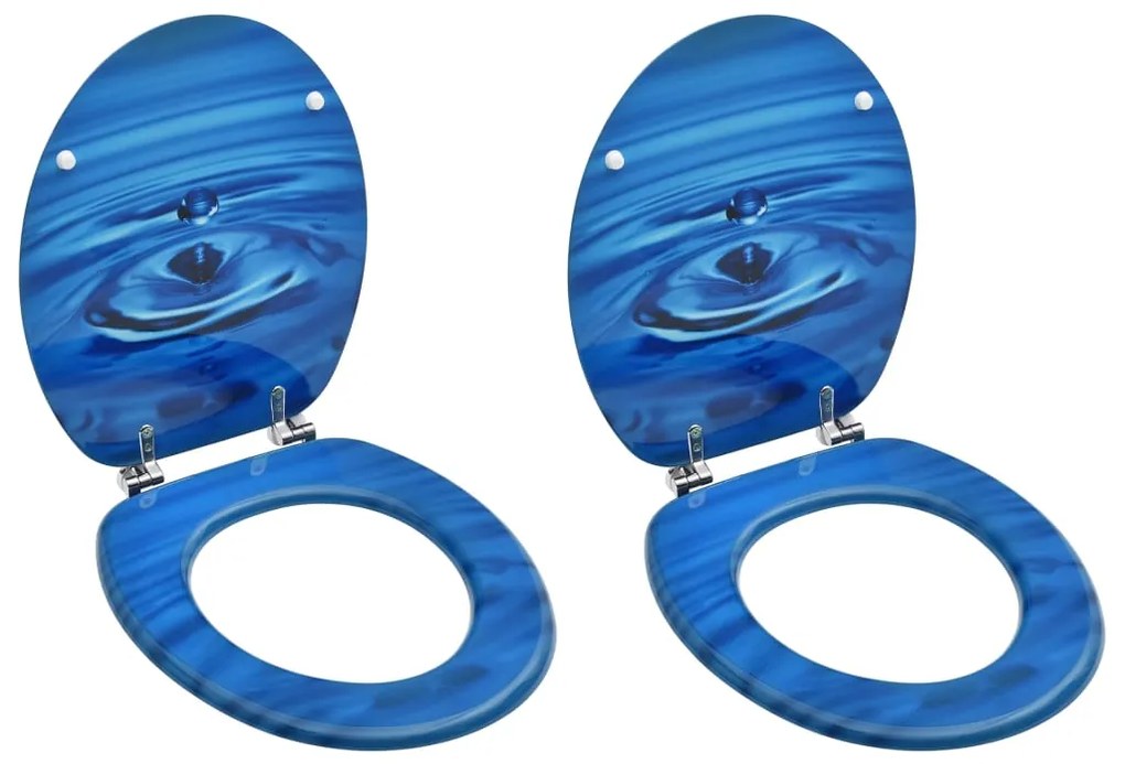 Assentos sanita com tampas 2 pcs MDF design gotas água azul