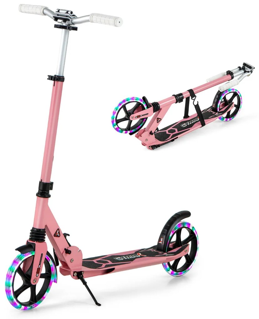 Trotinete dobrável com luzes LED para crianças Guiador com altura ajustável 93 x 43 x 91-106 cm Rosa