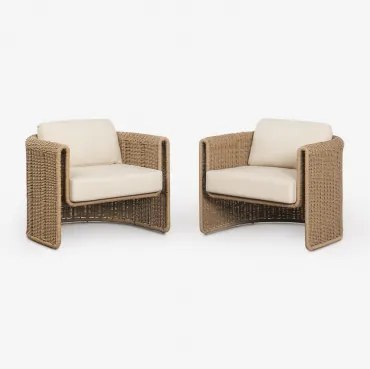 Pack De 2 Poltronas De Jardim Em Aço E Rattan Sintético Lina Tecido Gardénia Branco - Sklum