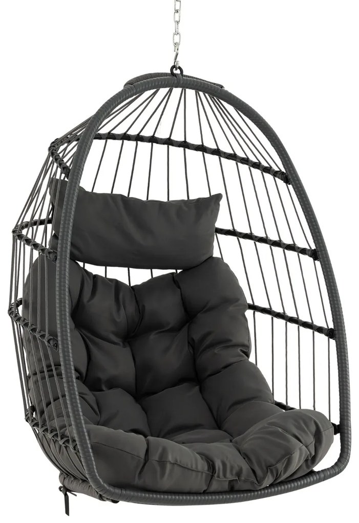 Cadeira suspensa em forma de ovo com almofada para a cabeça, almofada para o assento, cesto de vime, design dobrável, carga máxima 150 kg, 77,5 x 74 x