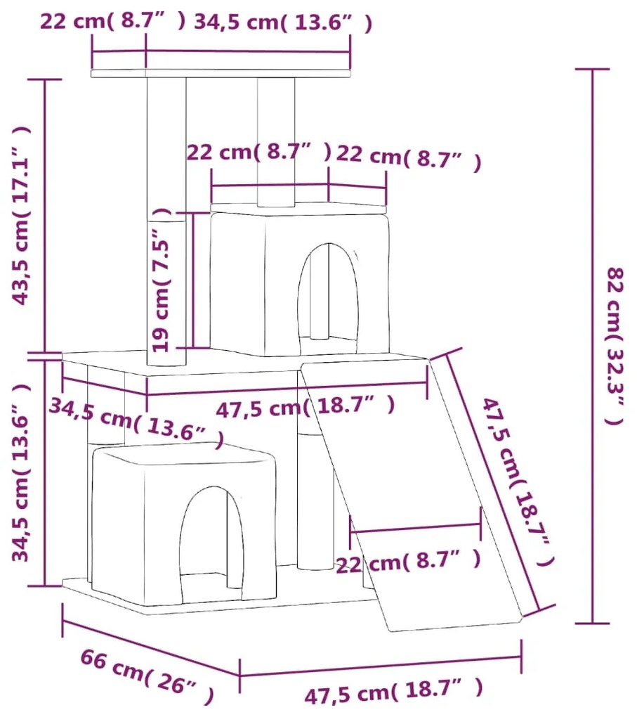 Árvore p/ gatos c/ postes arranhadores sisal 82 cm cinza-escuro