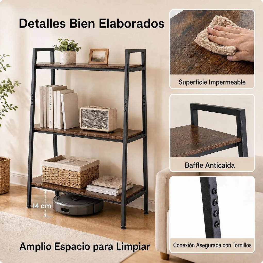 Conjunto de 2 Estantes de Arrumação Retangular e de Canto, 80 x 40 x 111 cm, Estrutura Metálica Resistente, castanho