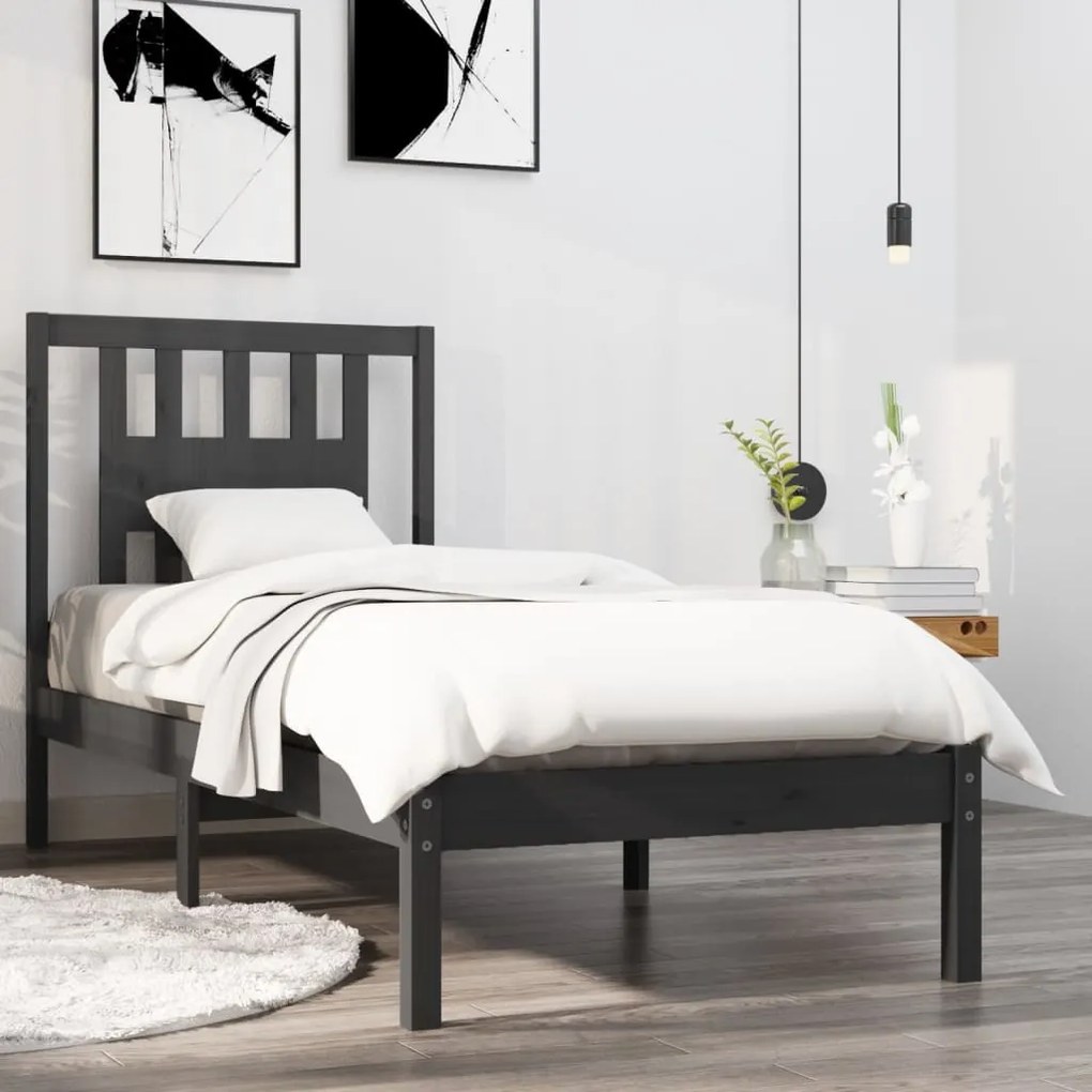vidaXL Estrutura cama pequena solteiro 75x190 cm madeira maciça cinza