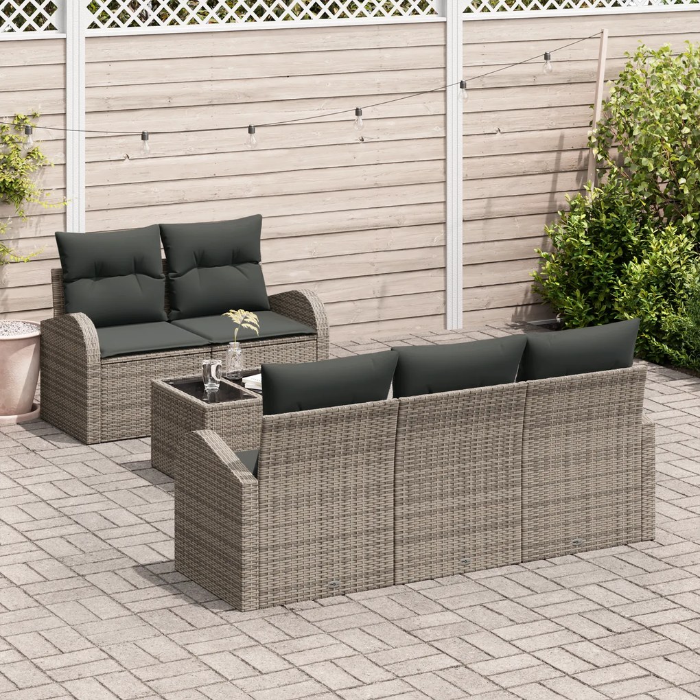 Conjunto de Sofá de Jardim de 6 Peças com Almofadas Cinza Rattan Polím